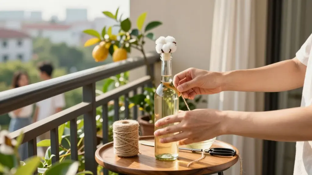 Bottiglie con aceto e cotone sul balcone: il motivo segreto che ti lascerà senza parole